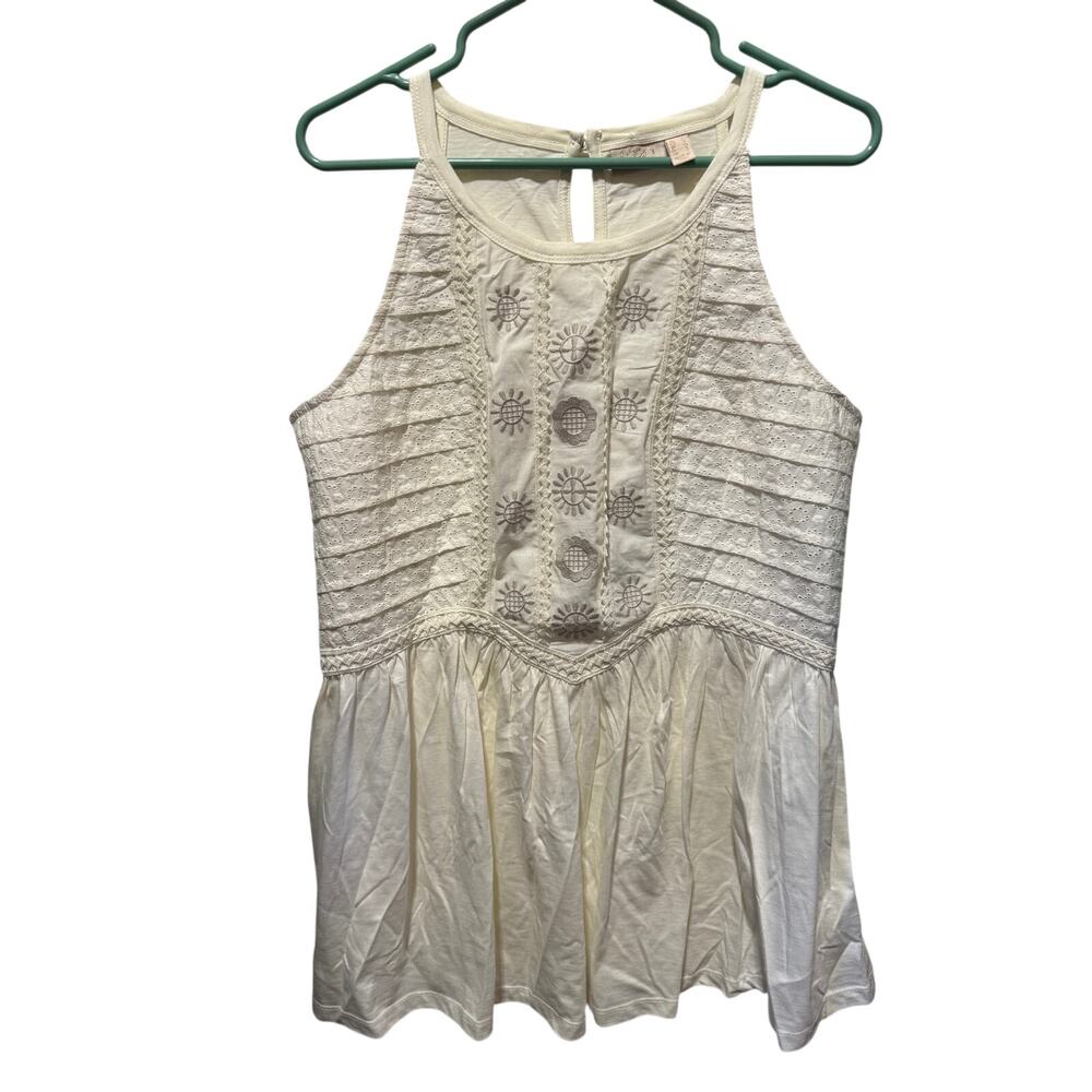 LOGO Lavish By Lori Goldstein Peplum Tank w/Eyelet Detail & Embroidery Size M